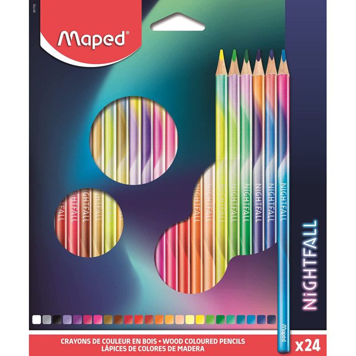 24 crayons de couleur - Bois - Forme triangulaire - Nightfall - Maped