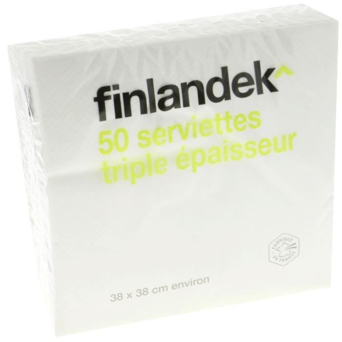 FINLANDEK 50 Serviettes Blanches - 38 x 38cm - 3 plis