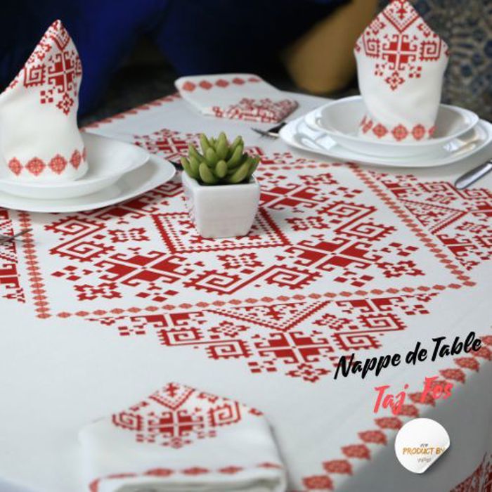 Nappe de Table "Taj Fès" 140x200 cm + 4 Serviettes 40x40 cm - Rouge