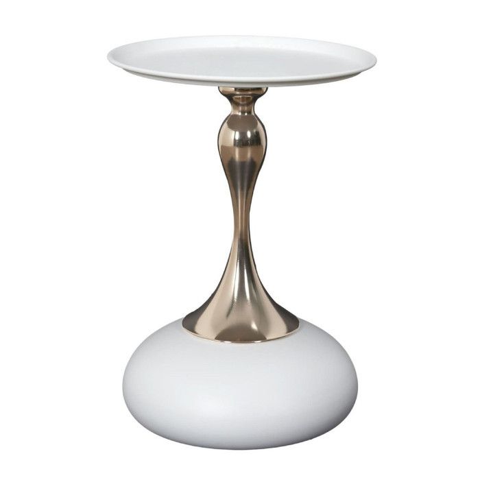 Table d'Appoint Design "Portebello" 54cm Blanc & Or