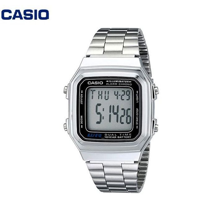 Casio montre Numérique quartz en acier inoxydable argenté pour homme-A178WA-1ADF