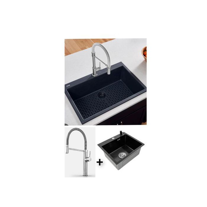 Evier de cuisine - SM - Inox noir - Mitigeur inclus - Design contemporain - Accessoires de cuisine