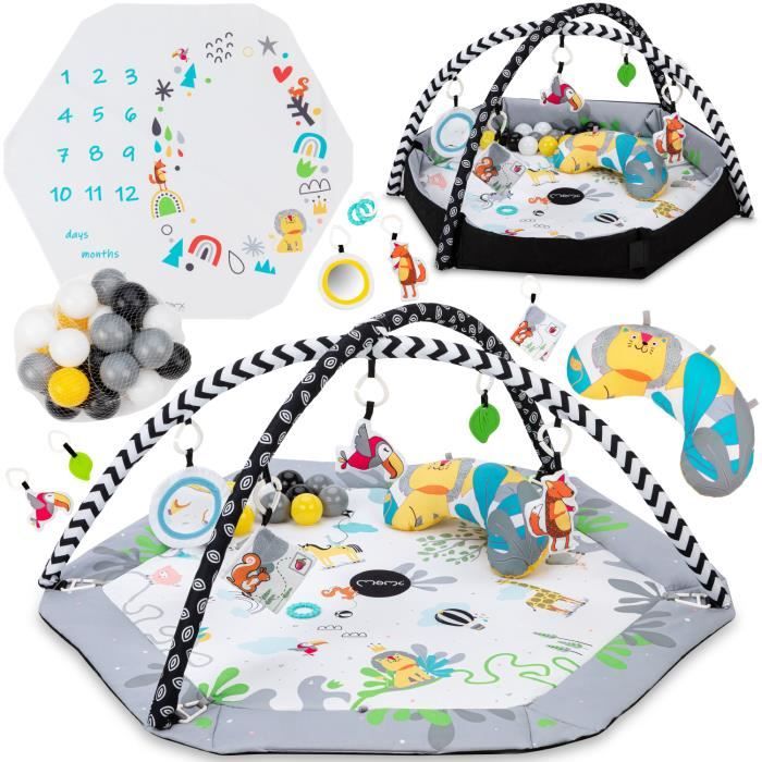 MoMi BESTO - 3en1 - Tapis d'Eveil Bebe - Arche à jouets - Sensoriels jouets - Photomat