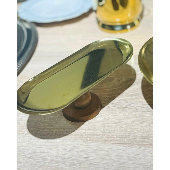 Plat de présentation - AYA HOME - 23x9.5x9cm - Acier inoxydable - Pied en bambou - Rond