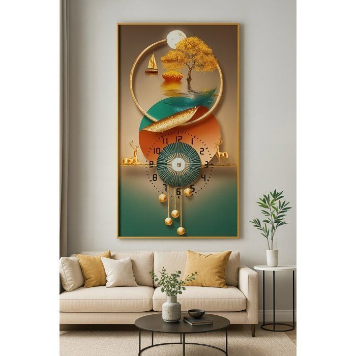 cadre tableau avec horloge 43x83cm