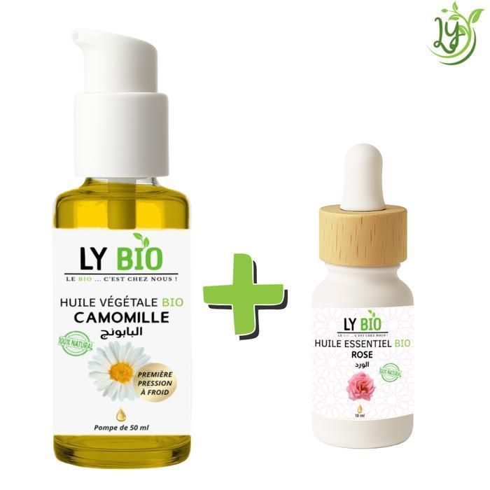 Pack de soins - LYBIO - HUILE CAMOMILLE 50ML - HUILE ESSENTIELLE ROSE 10ML - Hydratant - Mixte - Bébé