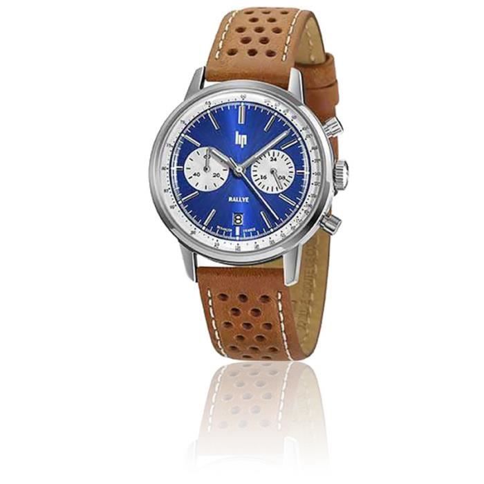 Montre - LIP - Rallye 671803 - Cuir vachette - Chronographe - 38 mm