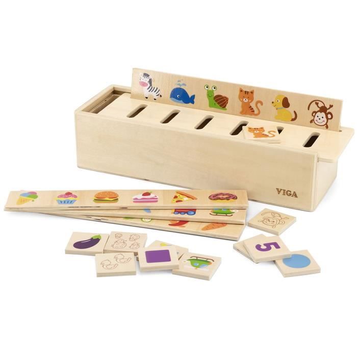 Jeux Educatifs - Viga - Match & Sort - 4 Planches en Bois - 48 Cartes Illustrées - Dès 3 ans