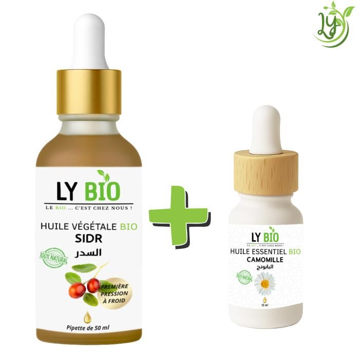 Pack de soins - LYBIO - HUILE SIDR 50ML - PIPETTE - HUILE ESSENTIEL CAMOMILLE 10ML - Tous types de cheveux