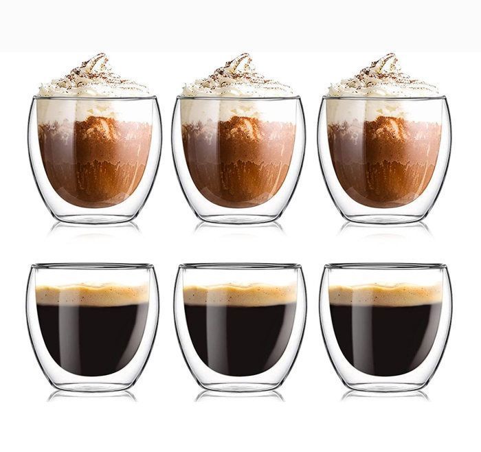 Lot de 6 Tasse à Cafe 80ml Verres à Expresso à Double Paroi Tasse Cappuccino Résistant à La Chaleur Verre Borosilicaté Transparent
