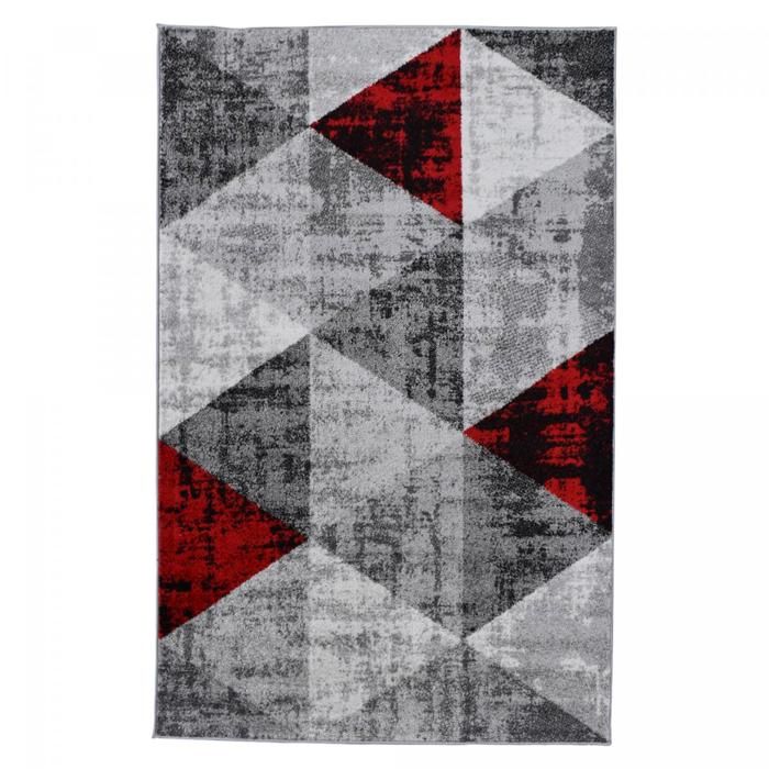 tapis entrée 120x170 tissé rouge et gris rectangle motif géométrique SOLTAM