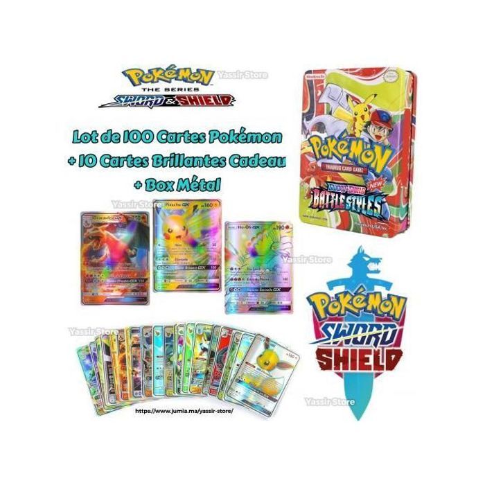 Lot de 110 Cartes Pokémon Épée et Bouclier, avec 10 Cartes Brillantes, pour des combats palpitants