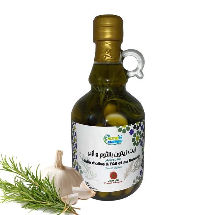 Huile d'olive à l'Ail et au Romarin 100 % Pure et Naturelle