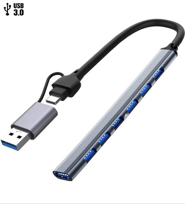 Adaptateur Hub USB C 3.0 à 7 ports en aluminium avec adaptateur USB C vers A
