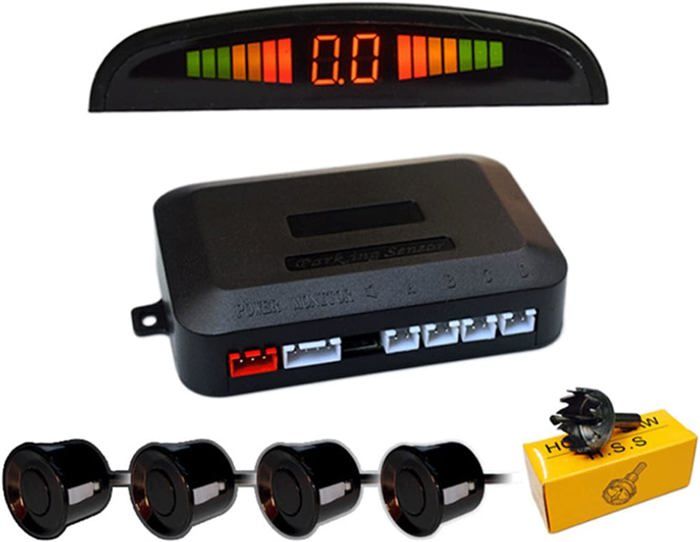 Radars de recul pour Voiture, 4 capteurs universels Voiture avec Affichage Couleur LED, kit Alarme Audio (Noir)