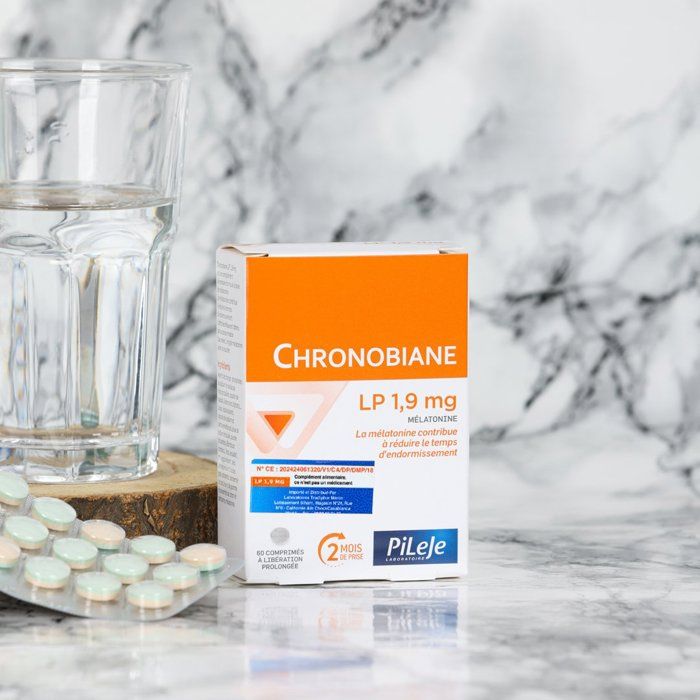 PiLeje Chronobiane LP 1,9 mg Mélatonine boîte contient 60 comprimés bi-couche