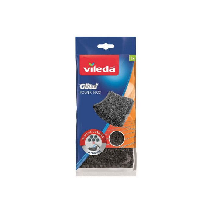 VILEDA GLITZI Power Inox - 2 Eponges à récurer - Ne raie pas, Très efficace !