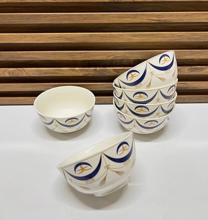 Set 6 bols Nejma et Helal en porcelaine  détails bleu 10cm