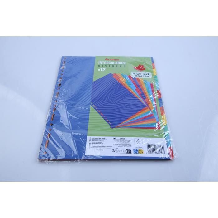 Intercalaires XL - AUCHAN - 230×297 - Multicolore - Pour enfants - 12 pièces