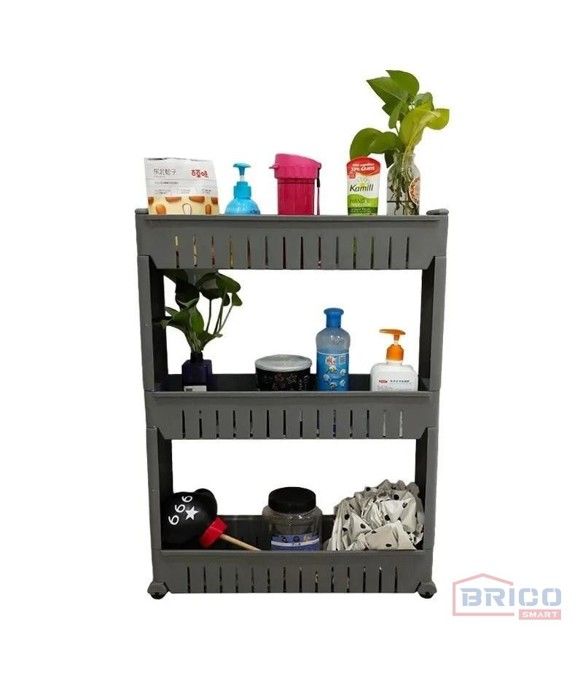 Meuble de rangement - Non spécifié - 3 niveaux - Gris - Multifonctionnel - À roulettes