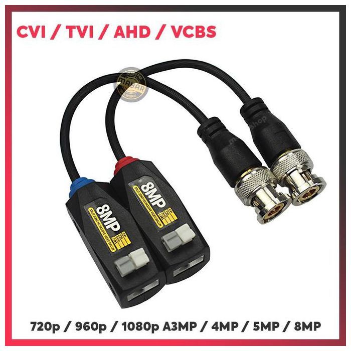 Balun Vidéo HD 8MP (4K) – Transmission sur Câble Cat5e / Cat6 – Connecteur BNC Mâle fonctionne avec CVI / TVI / AHD / CBS.