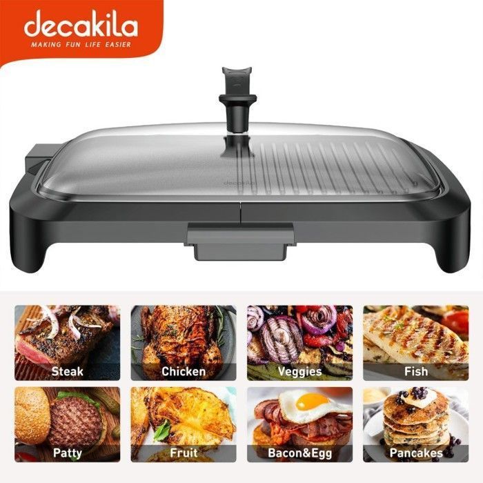 GRILL ELECTRIQUE 1600W - Couvercle en verre DECAKILA