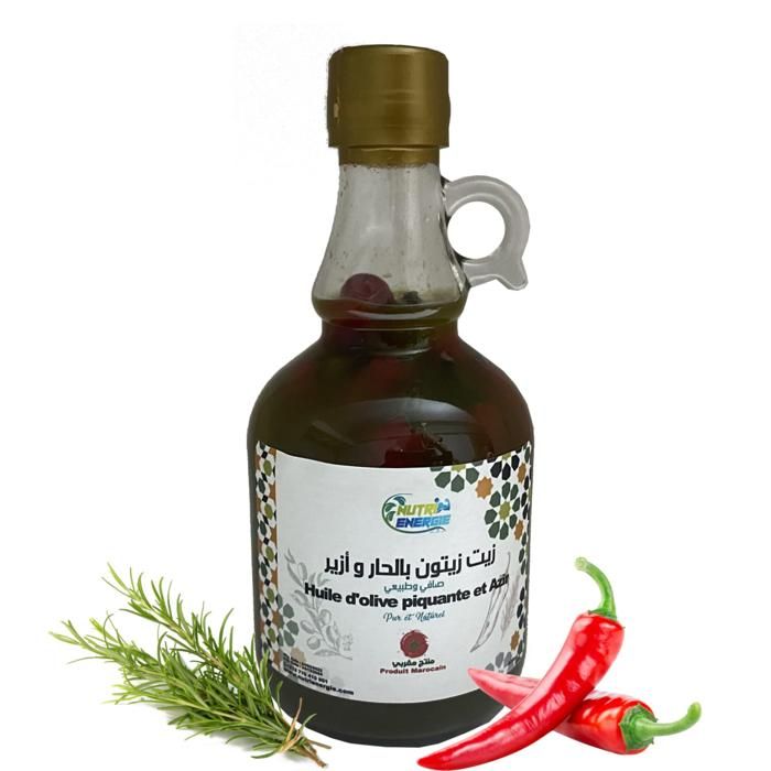 Huile d'olive au Romarin et au piment rouge 100 % Pure et Naturelle