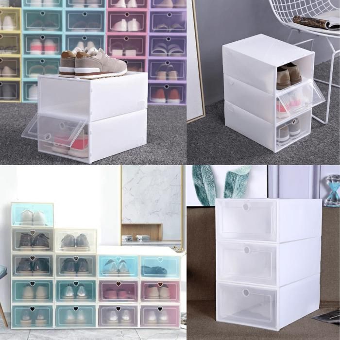 3 Boîtes à chaussures transparentes, pliables et empilables pour un rangement pratique (colleur aléatoire).