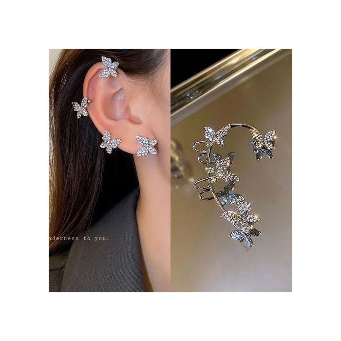 Boucles d'Oreilles , en Cuivre Papillon, Sans Piercing, Boucles Argentés