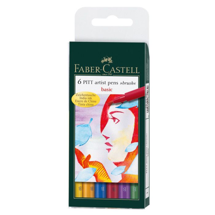 Feutres - FABER-CASTELL - Etui 6 - Couleurs de base - Pointe B Brush - Encre pigmentée