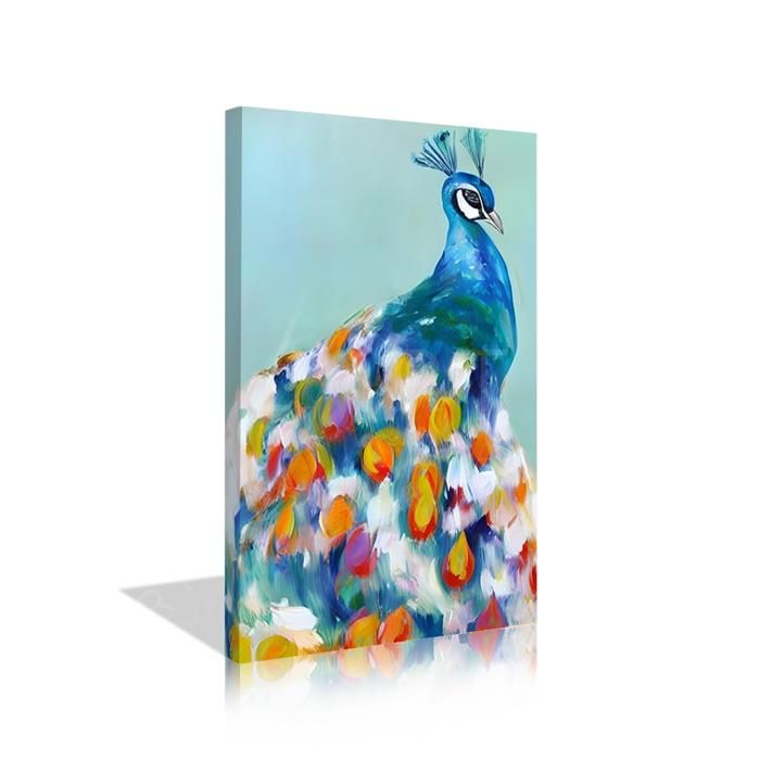 Tableau décoratif - LART.MA - Élégant paon - 80 x 120 cm - Toile artistique - Intérieur