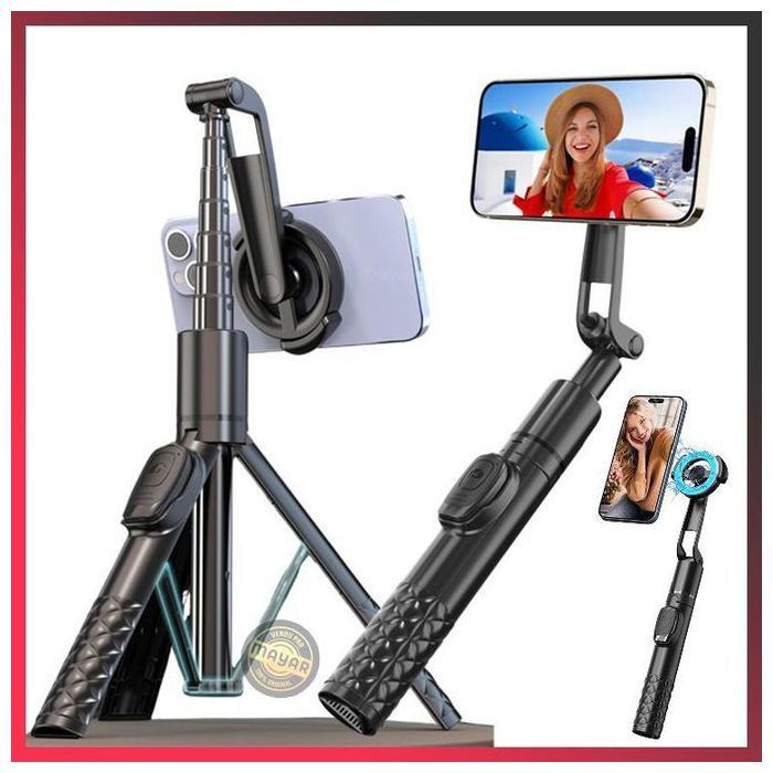 Trépied Magnétique avec Télécommande Bluetooth – A67P-C, Perche Extensible jusqu’à 125 cm rotation à 360° + Anneau magnétique