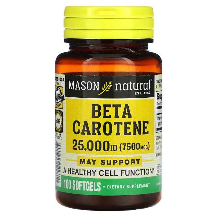 Bêta-carotène, 7 500 mcg (25 000 UI), 100 gélules
