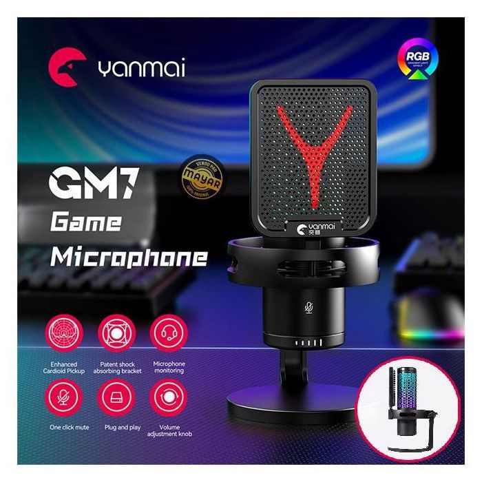Yanmai Microphone Filaire GM7 avec Éclairage RGB, Filtre Anti-Pop et Contrôle de Volume Rapide pour l'enregistrement streaming, jeux