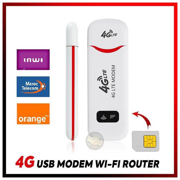 Modem USB 4G LTE 3-en-1 avec Fonction Hotspot Wi-Fi Portable, Partage de Connexion jusqu’à 10 Appareils blanc