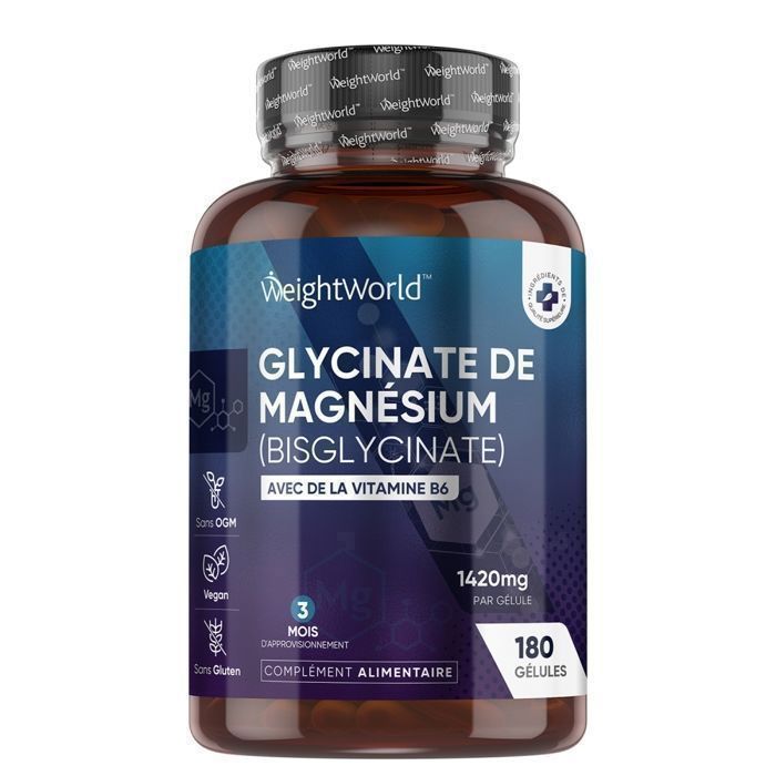 Magnésium Glycinate (Magnesium Bisglycinate) + Vitamine B6 180 Gélules