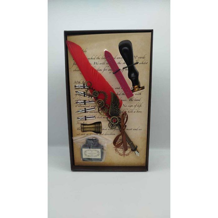 Coffret d’écriture vintage orné d’une plume décorative steampunk