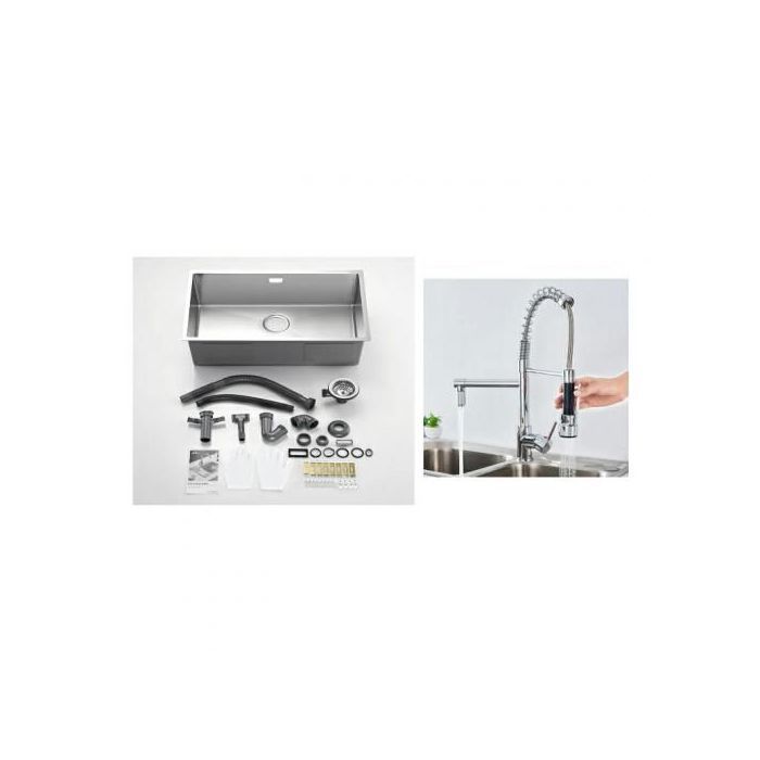 Evier de cuisine - SM - Noir inox - 60x45cm - Mitigeur - Contemporain