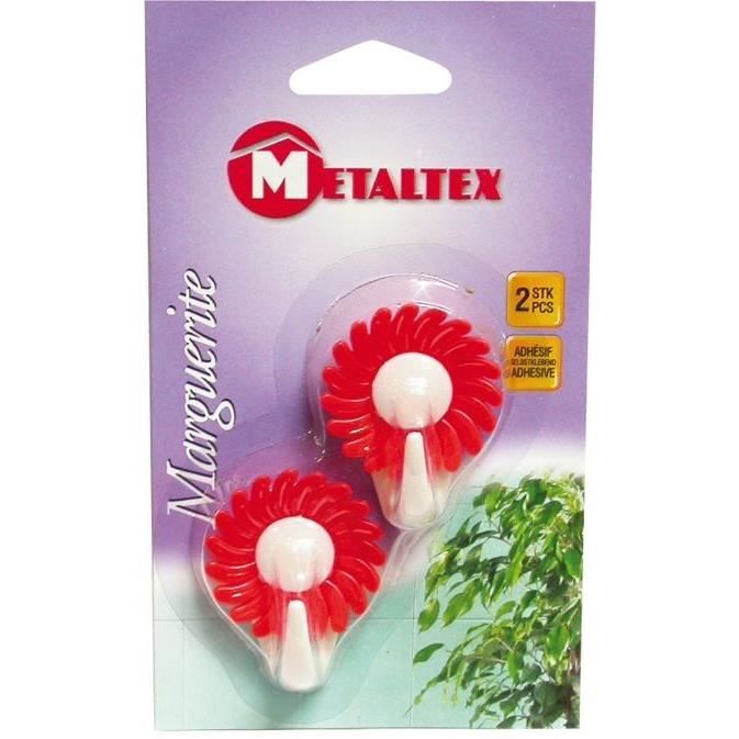 Crochet adhésif - METALTEX - Marguerite - Lot de 2 - Rouge et blanc - Pratique et décoratif