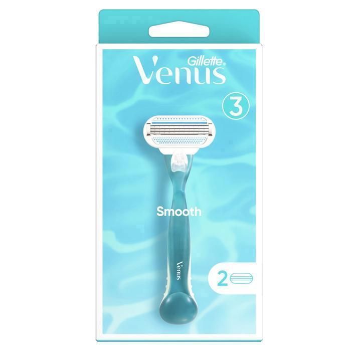Rasoir Rechargeable - Venus - Smooth 3 Lames - 2 Cartouches - Sérum MoistureGlide - Peigne Micro Fine