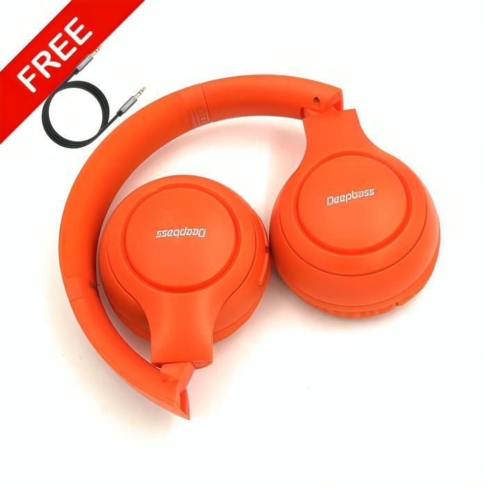 Casque bluetooth DeepBass R12 ORANGE + Cable auxiliar Gratuit