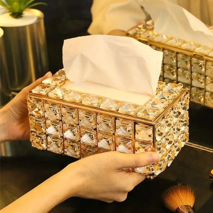 Boîte à mouchoirs rectangulaire en Cristal doré , Couverture de boîte de Tissu Luxe