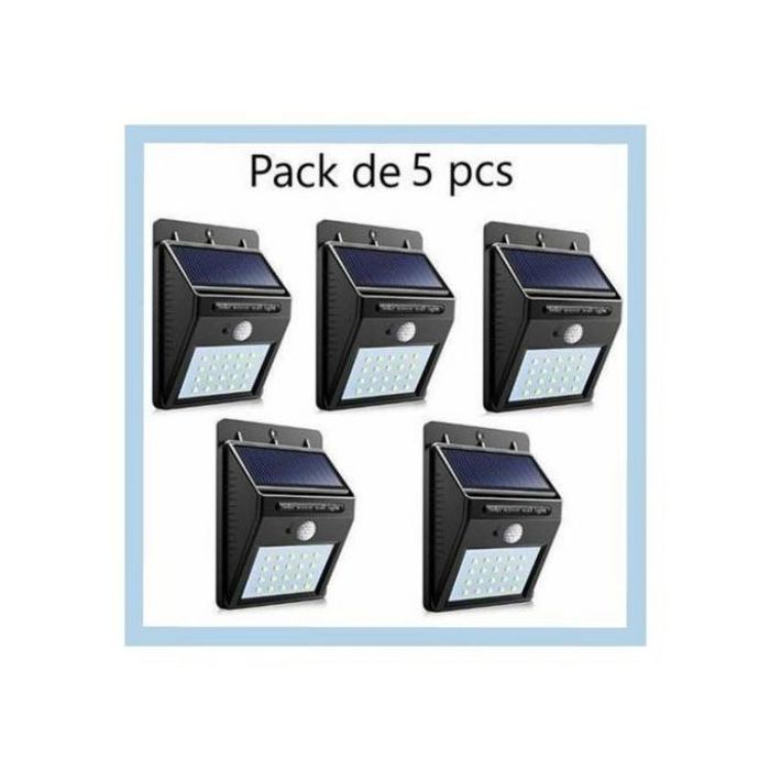 Pack de 5 Projecteurs LED - Énergie Solaire Rechargeable, Détecteur de Mouvement