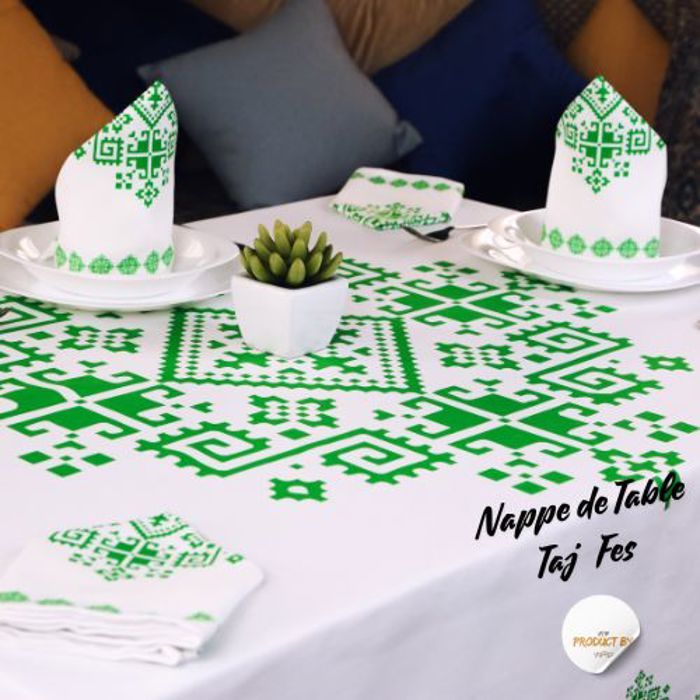 Nappe de Table "Zahrat Fès" 140x200 cm - Vert