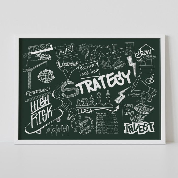 Tableau Décoratif - Strategy Board - 80 x 120 cm - Multicolore - Cadre Blanc - Design Contemporain