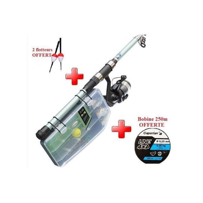 Canne à Pêche Ufish Telescop 2.40 Mètres + Boîte d'Utilité