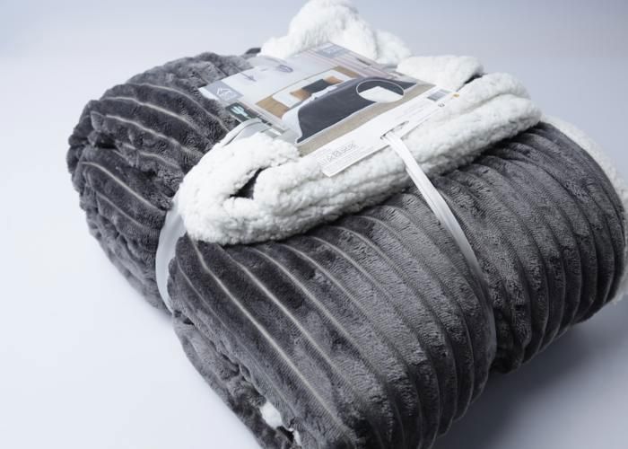 Plaid Flanelle Côté Sherpa Gris 180x220cm TX9160B