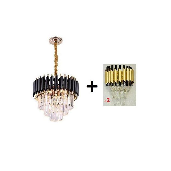 Lot couleur Noir Lustre Suspension cristal moderne Diamètre 30cm + 2 Appliques design