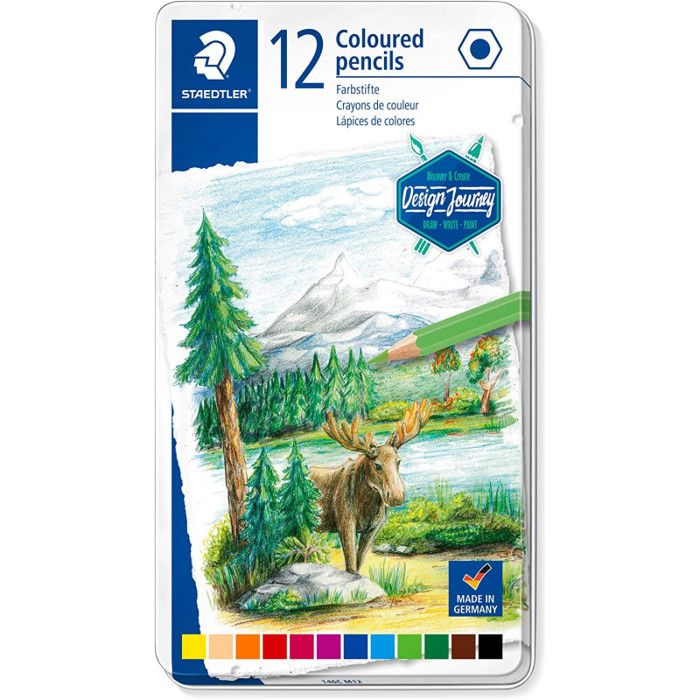 Crayon de couleur - STAEDTLER - Design Journey - Étui métal de 12 - Mine tendre - Couleurs pigmentées