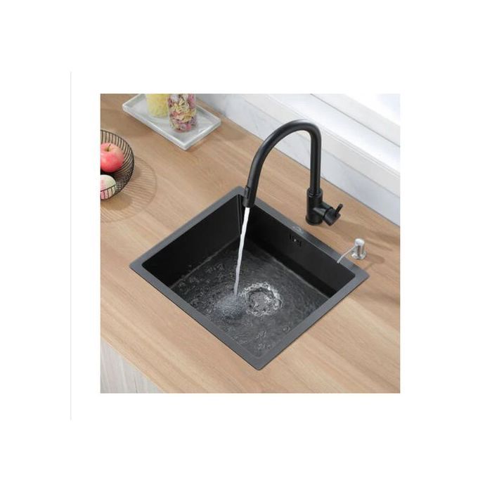 Évier de cuisine - SM - 50/40 cm - Inox noir - Double bac - Résistant à la chaleur